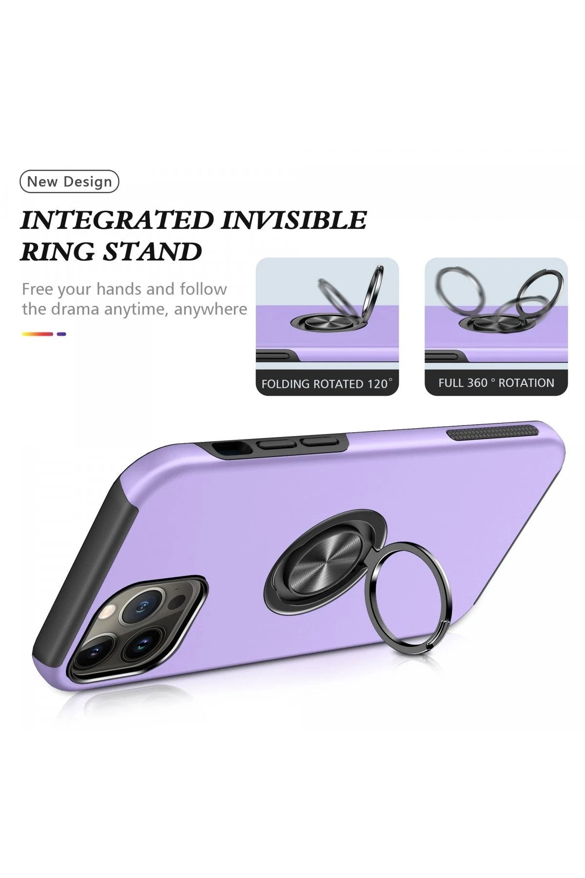 iPhone 13 Pro Kılıf Elit Yüzüklü Kapak - Mor-(5796)