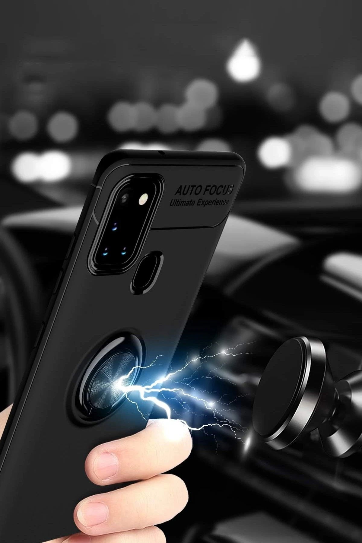 Samsung Galaxy M31 Kılıf Range Yüzüklü Silikon - Siyah-Mavi-(5796)