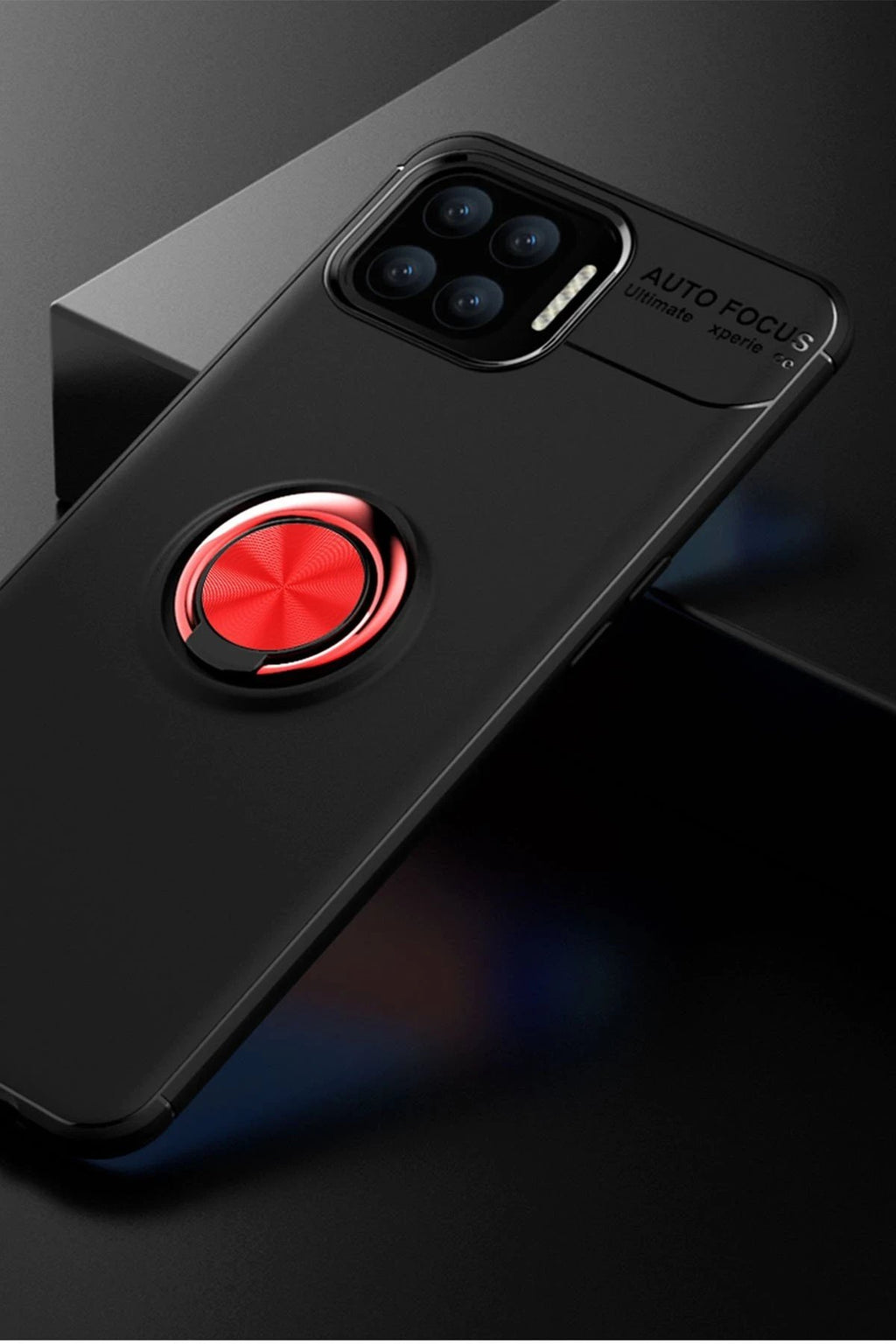 Oppo A73 Kılıf Range Yüzüklü Silikon - Siyah-Kırmızı-(5796)