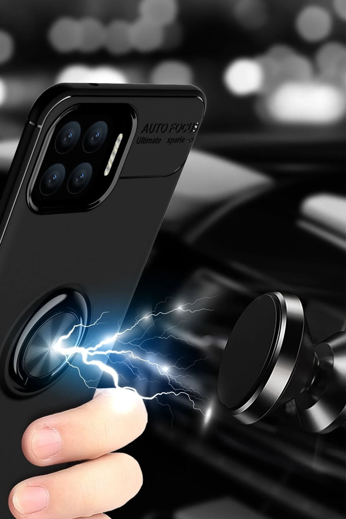 Oppo A73 Kılıf Range Yüzüklü Silikon - Siyah-Kırmızı-(5796)