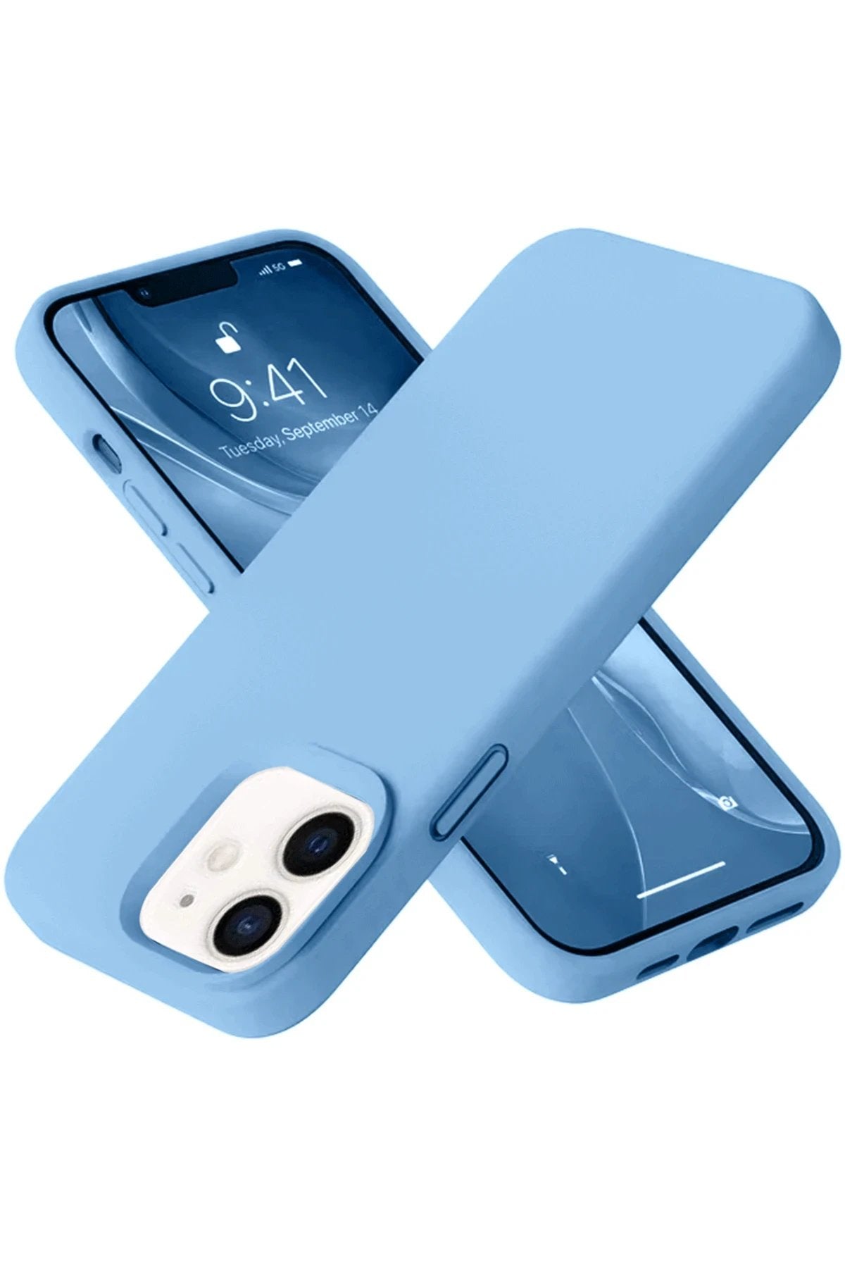 iPhone 12 Kılıf Nano içi Kadife Silikon - Mavi-(5796)