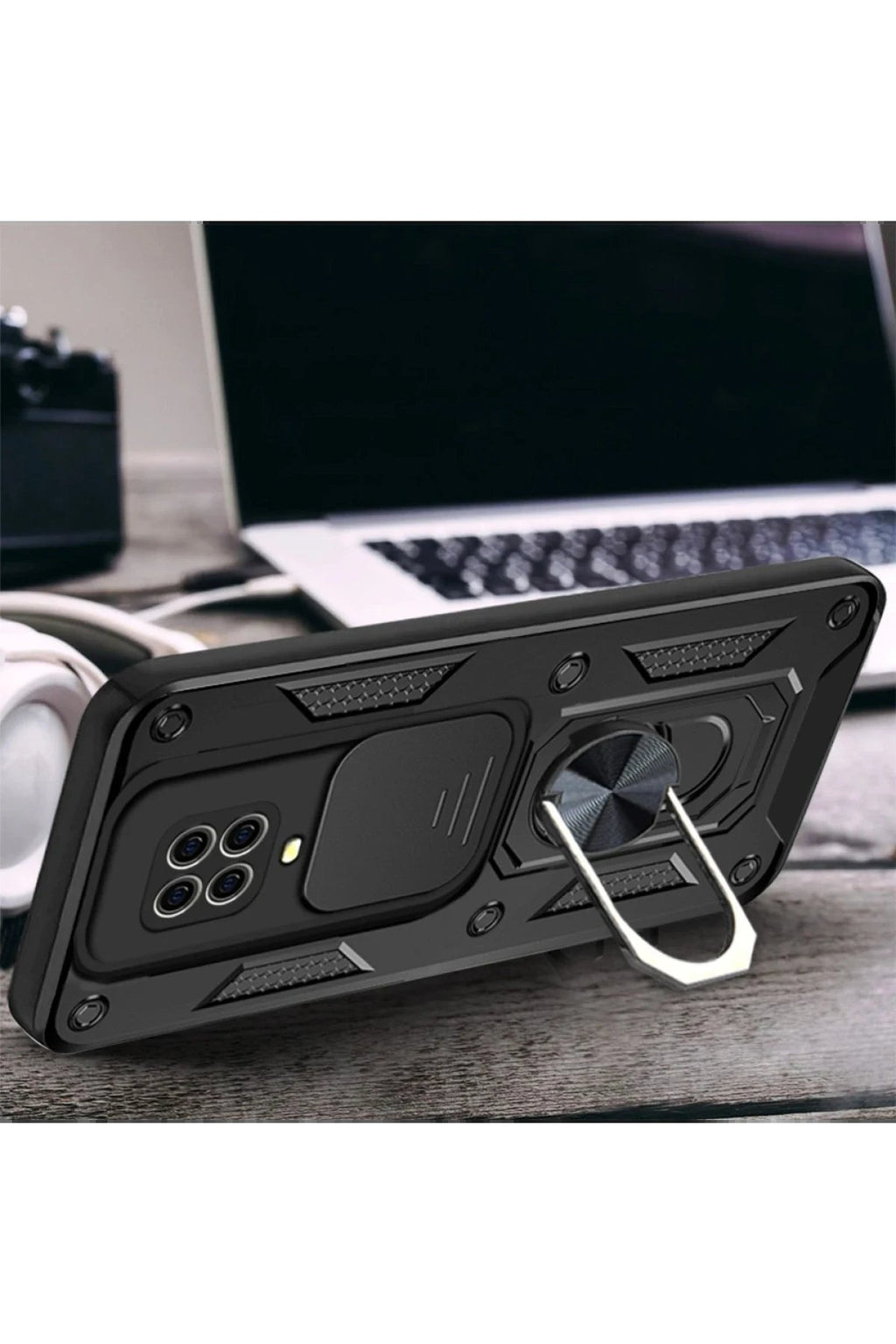 Xiaomi Redmi Note 9 Pro Kılıf Pars Lens Yüzüklü Silikon - Siyah-(5796)