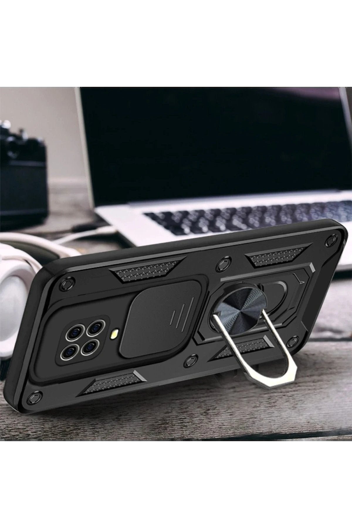 Xiaomi Redmi Note 9 Pro Kılıf Pars Lens Yüzüklü Silikon - Siyah-(5796)