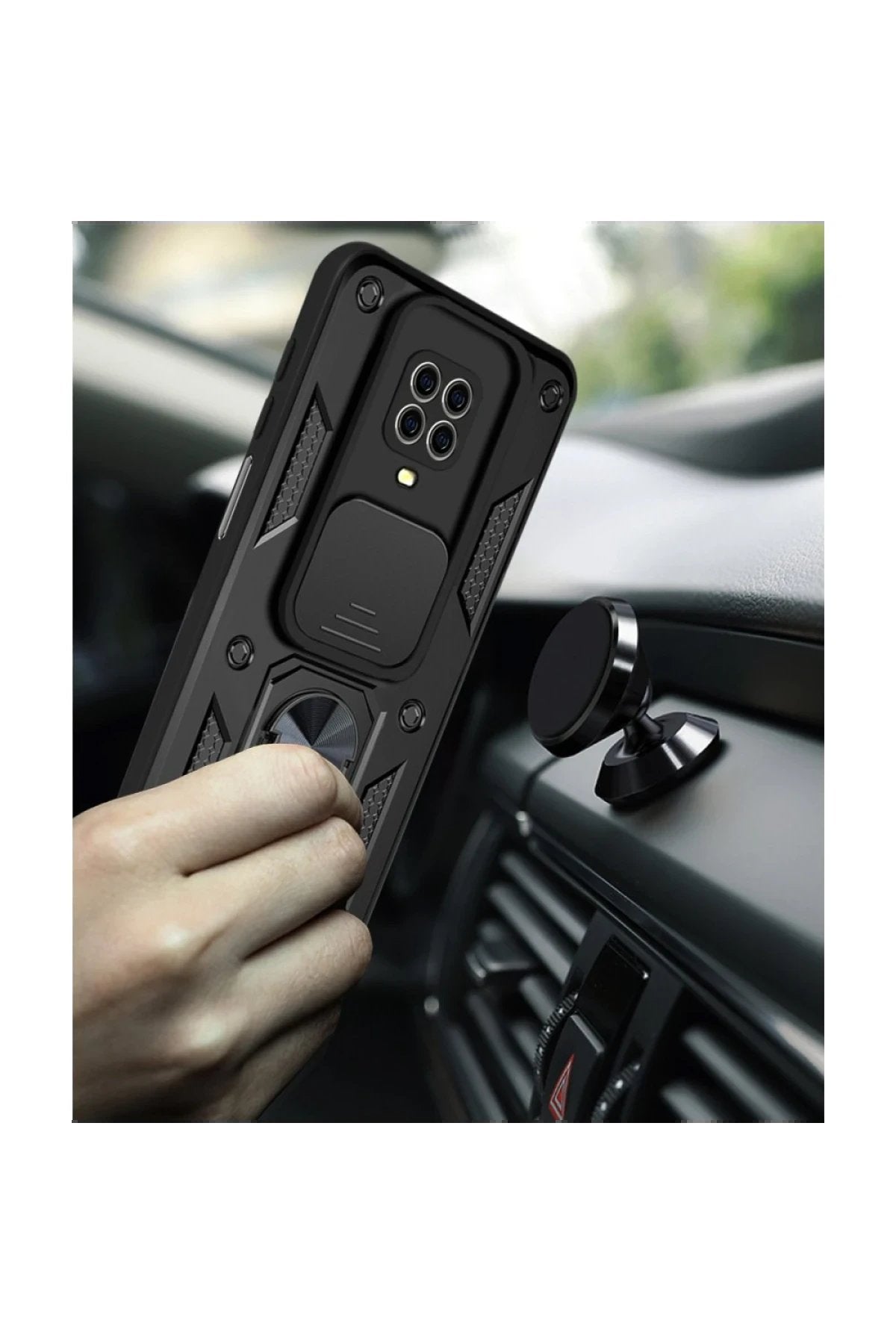 Xiaomi Redmi Note 9 Pro Kılıf Pars Lens Yüzüklü Silikon - Kırmızı-(5796)