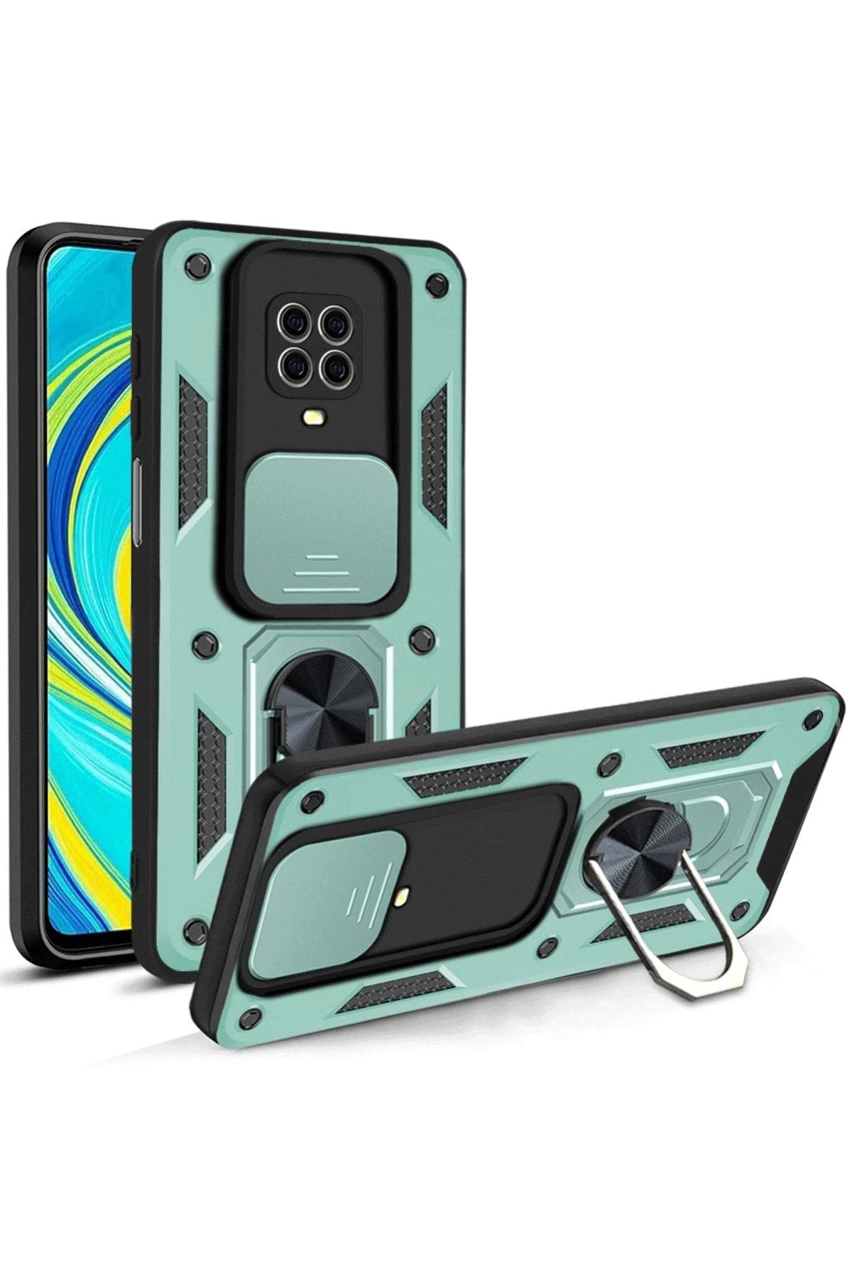 Xiaomi Redmi Note 9 Pro Kılıf Pars Lens Yüzüklü Silikon - Yeşil-(5796)