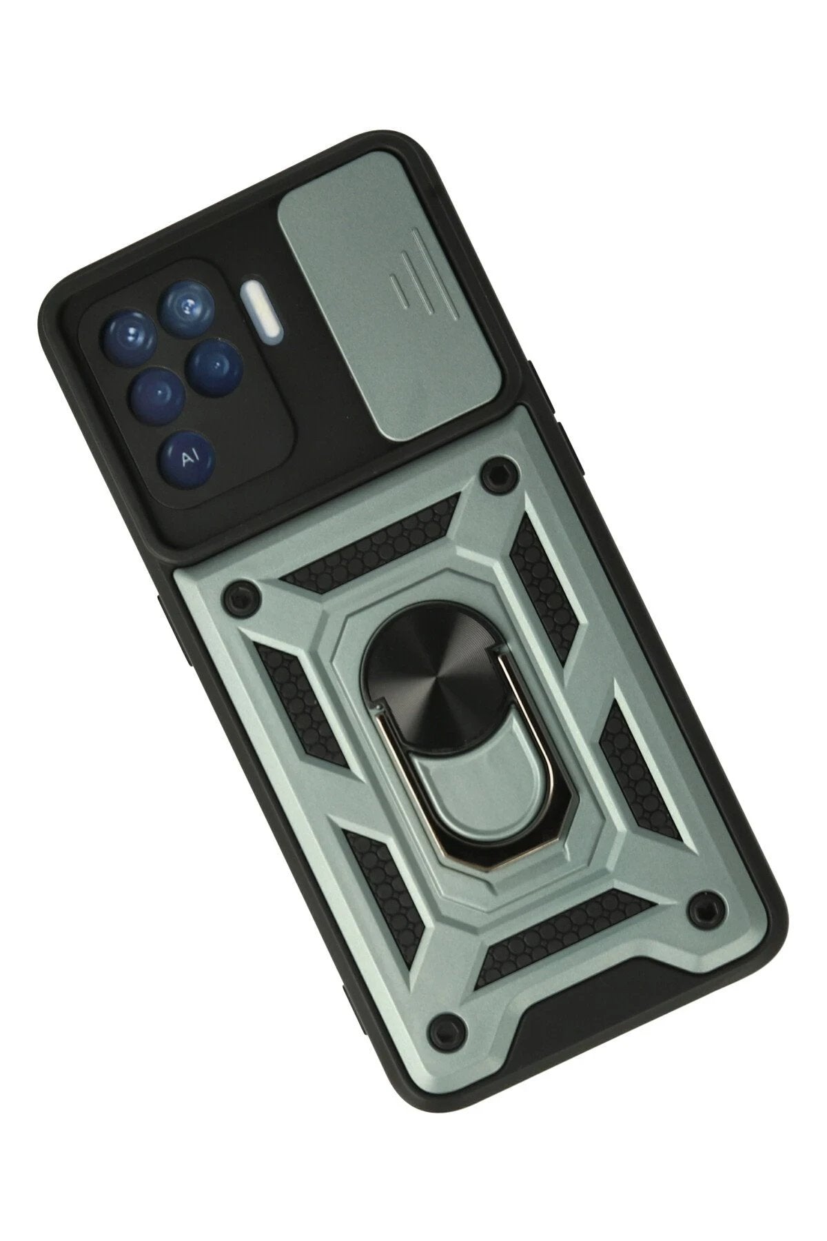 Oppo Reno 5 Lite Kılıf Pars Lens Yüzüklü Silikon - Yeşil-(5796)