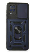 Samsung Galaxy A22 Kılıf Pars Lens Yüzüklü Silikon - Lacivert-(5796)
