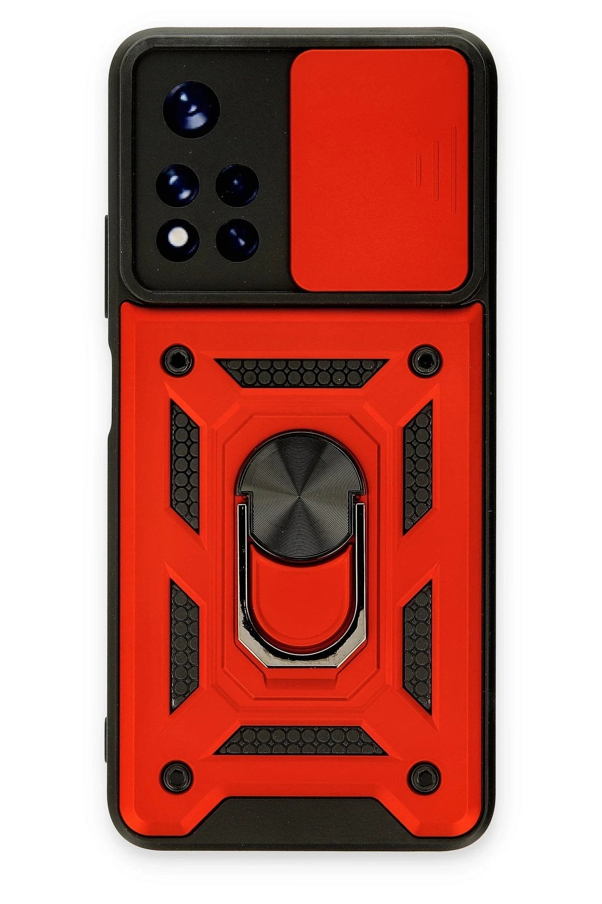 Xiaomi Redmi Note 11T Kılıf Pars Lens Yüzüklü Silikon - Kırmızı-(5796)