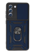 Samsung Galaxy S21 FE Kılıf Pars Lens Yüzüklü Silikon - Lacivert-(5796)
