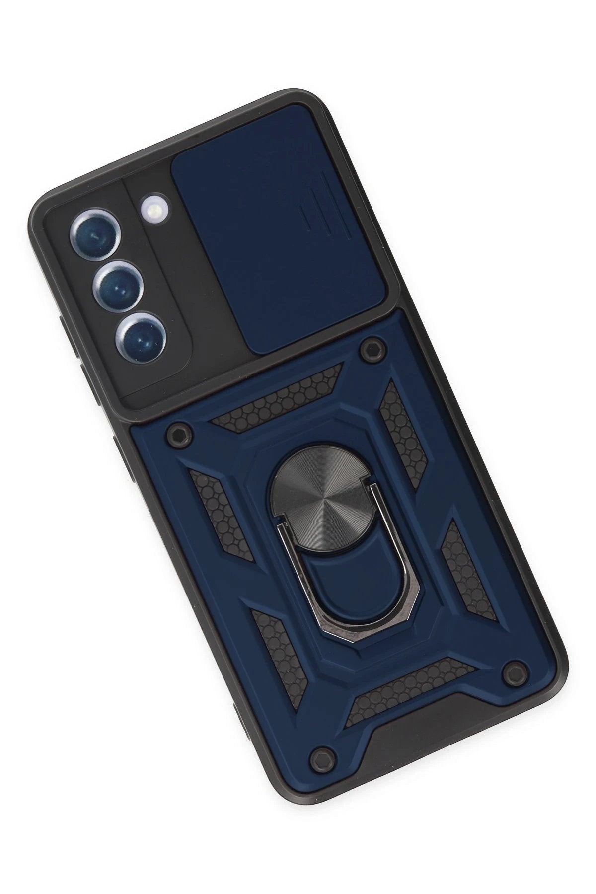 Samsung Galaxy S21 FE Kılıf Pars Lens Yüzüklü Silikon - Lacivert-(5796)