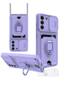 Samsung Galaxy S21 FE Kılıf Zuma Kartvizitli Yüzüklü Silikon - Lila-(5796)