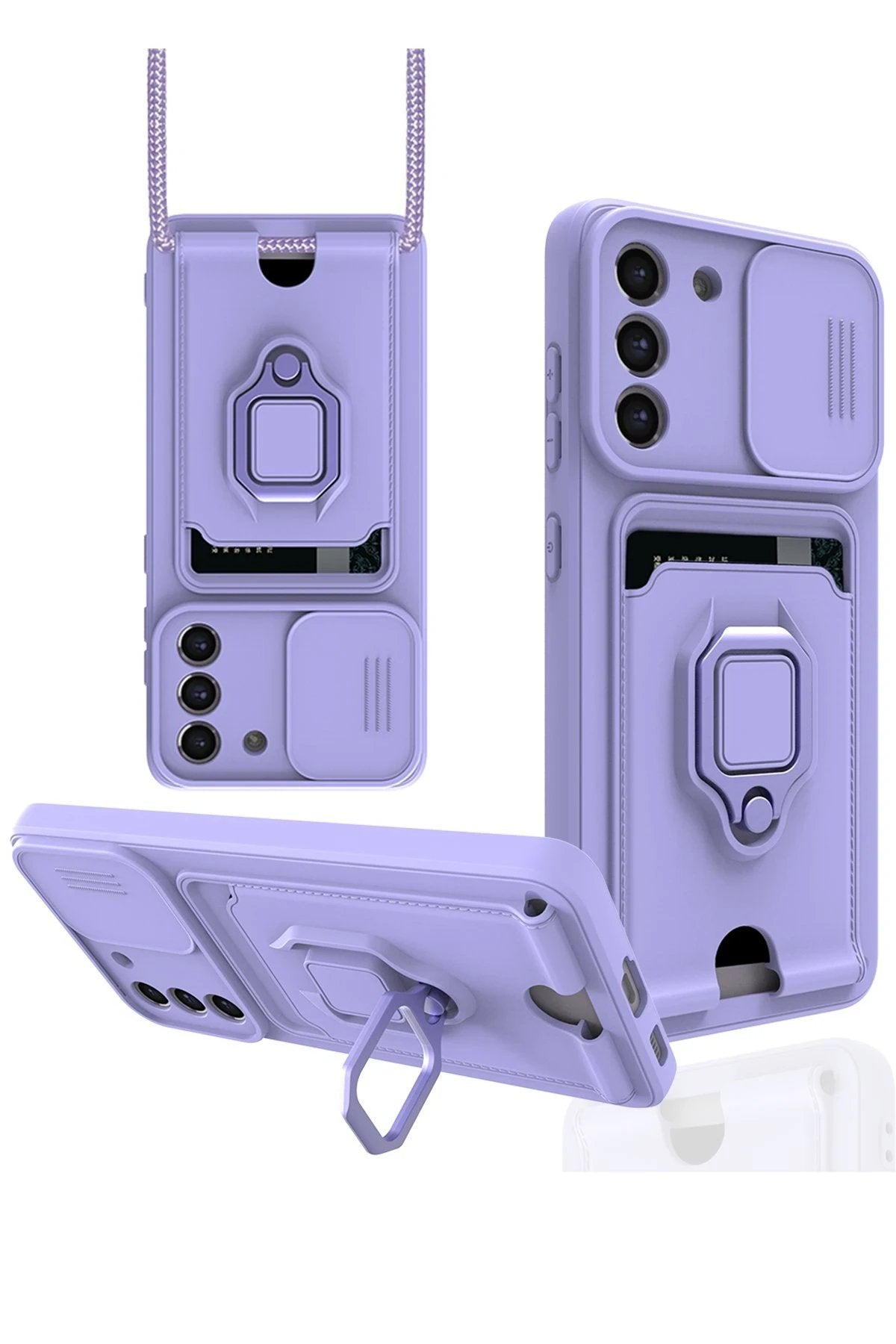 Samsung Galaxy S21 FE Kılıf Zuma Kartvizitli Yüzüklü Silikon - Lila-(5796)