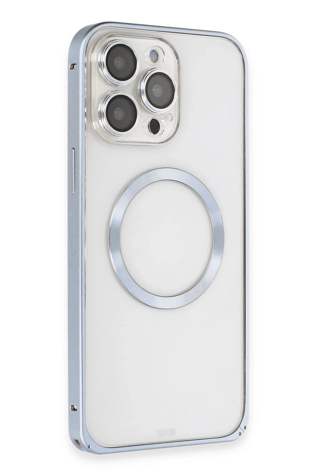 iPhone 13 Pro Max Kılıf Metal Bumper Magneticsafe Kapak - Sierra Blue-(5796)