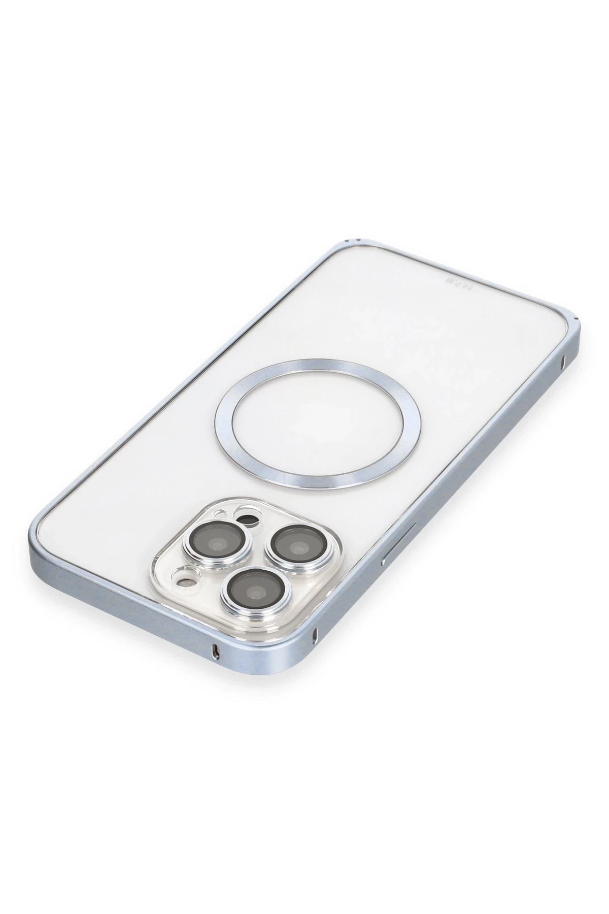 iPhone 13 Pro Max Kılıf Metal Bumper Magneticsafe Kapak - Sierra Blue-(5796)