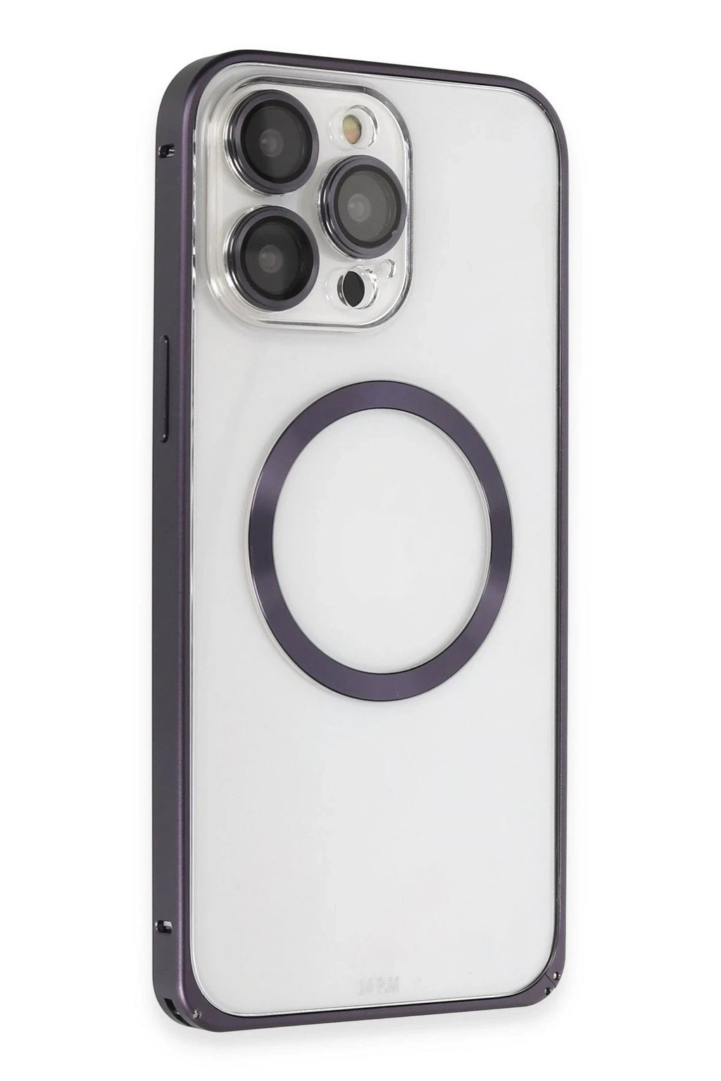 iPhone 14 Pro Kılıf Metal Bumper Magneticsafe Kapak - Derin Mor-(5796)