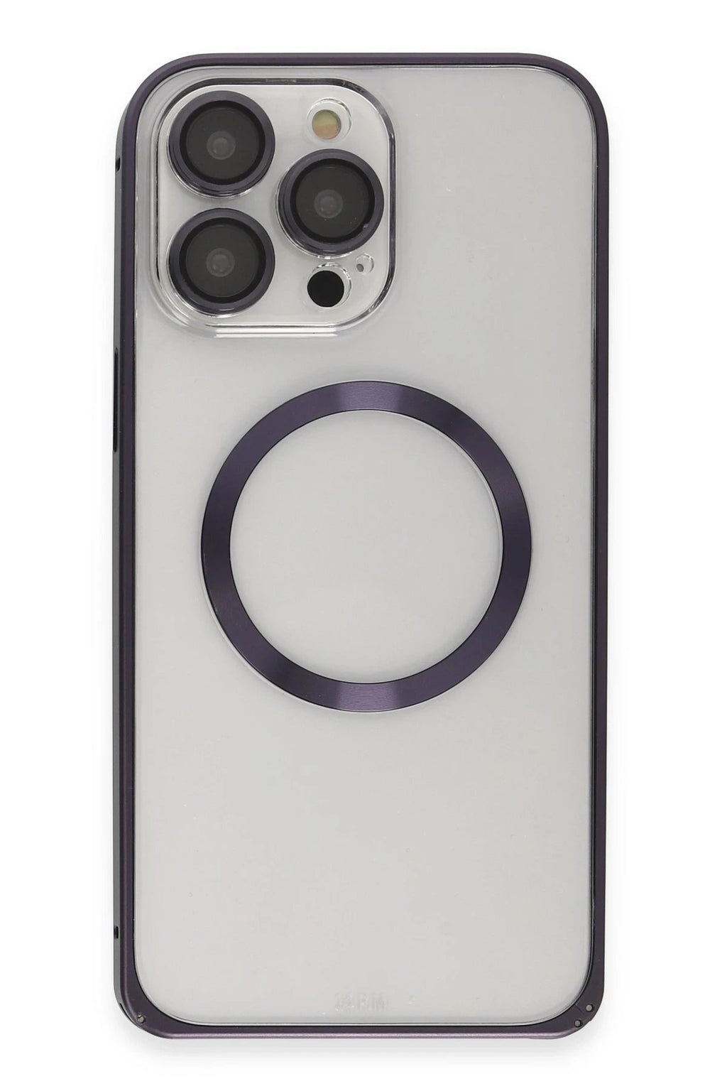 iPhone 14 Pro Kılıf Metal Bumper Magneticsafe Kapak - Derin Mor-(5796)