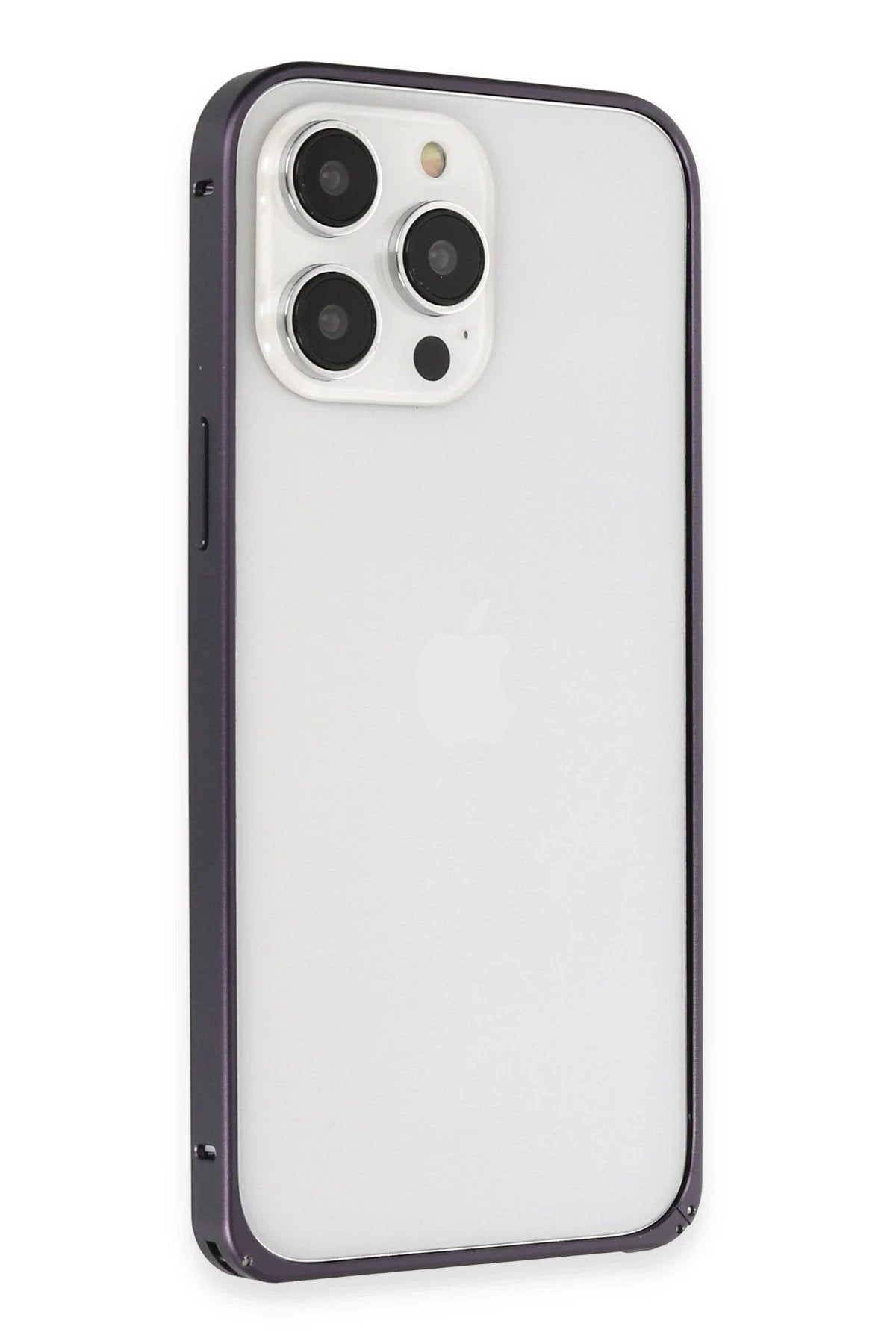 iPhone 14 Pro Kılıf Metal Bumper Magneticsafe Kapak - Derin Mor-(5796)