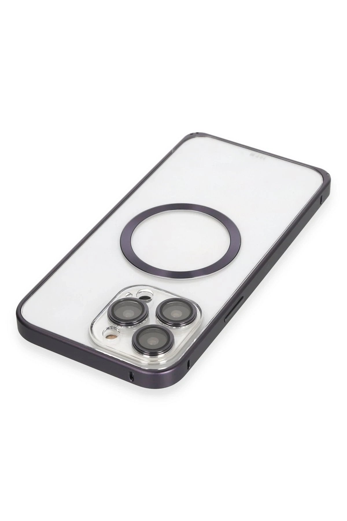 iPhone 14 Pro Kılıf Metal Bumper Magneticsafe Kapak - Derin Mor-(5796)