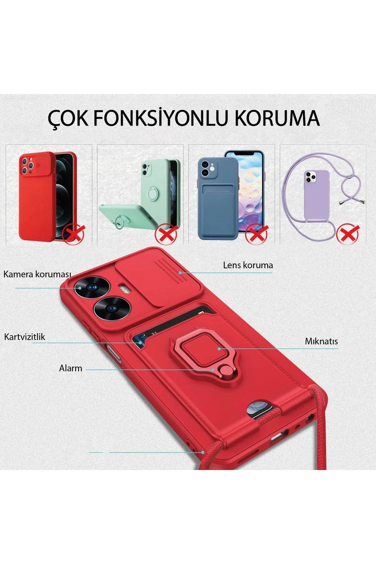 Realme C55 Kılıf Zuma Kartvizitli Yüzüklü Silikon - Siyah-(5796)