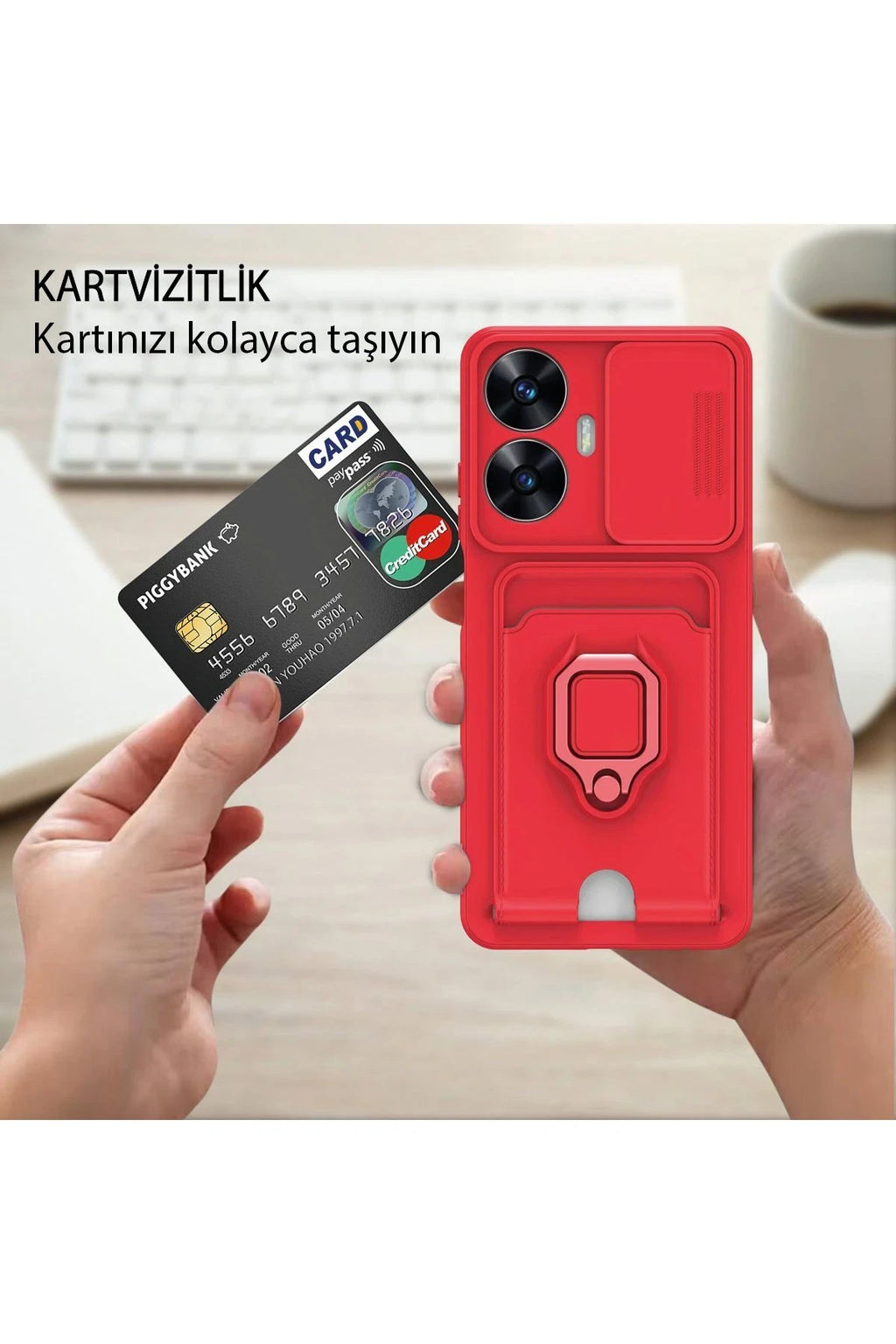Realme C55 Kılıf Zuma Kartvizitli Yüzüklü Silikon - Siyah-(5796)