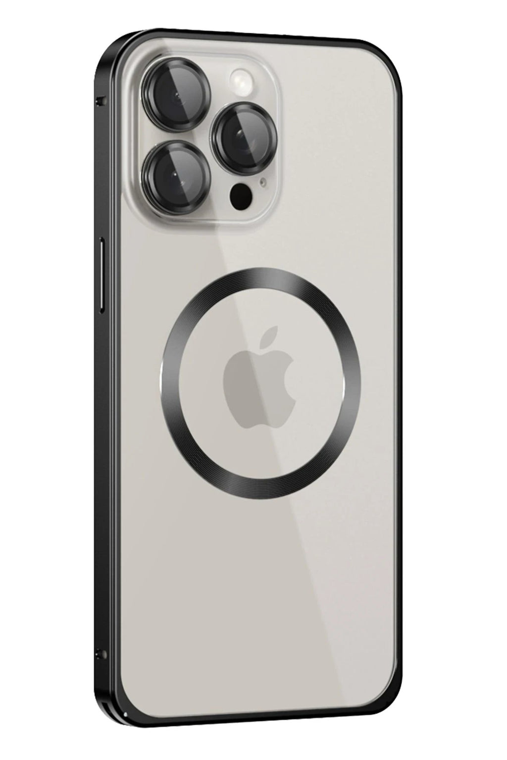 iPhone 15 Pro Max Kılıf Metal Bumper Magneticsafe Kapak - Siyah-(5796)