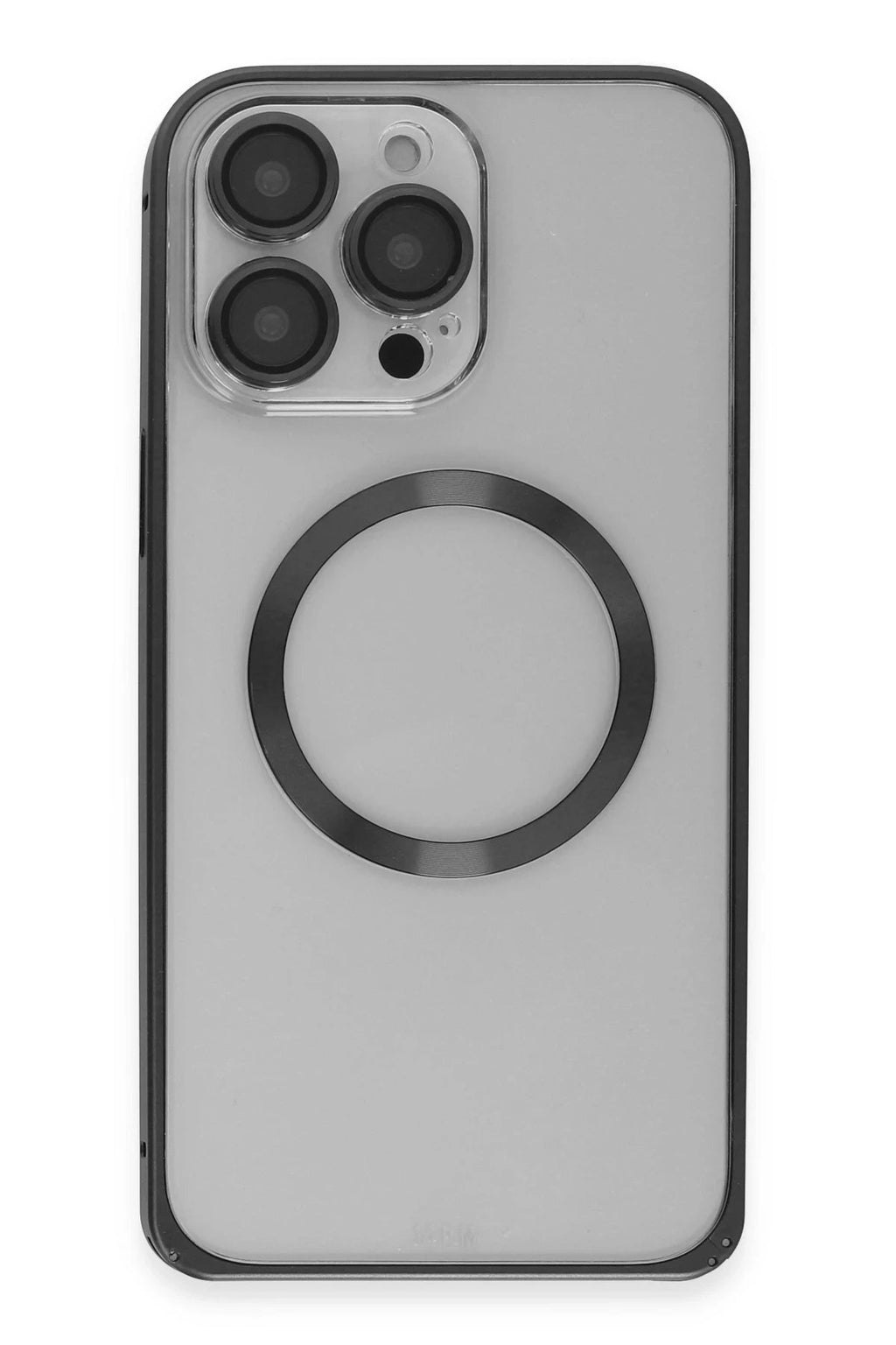 iPhone 15 Pro Max Kılıf Metal Bumper Magneticsafe Kapak - Siyah-(5796)