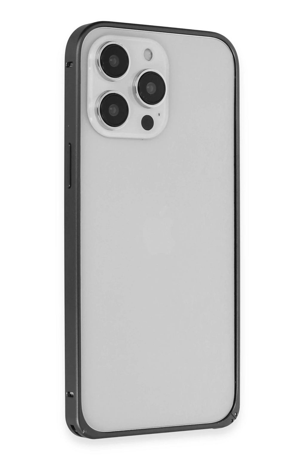 iPhone 15 Pro Max Kılıf Metal Bumper Magneticsafe Kapak - Siyah-(5796)