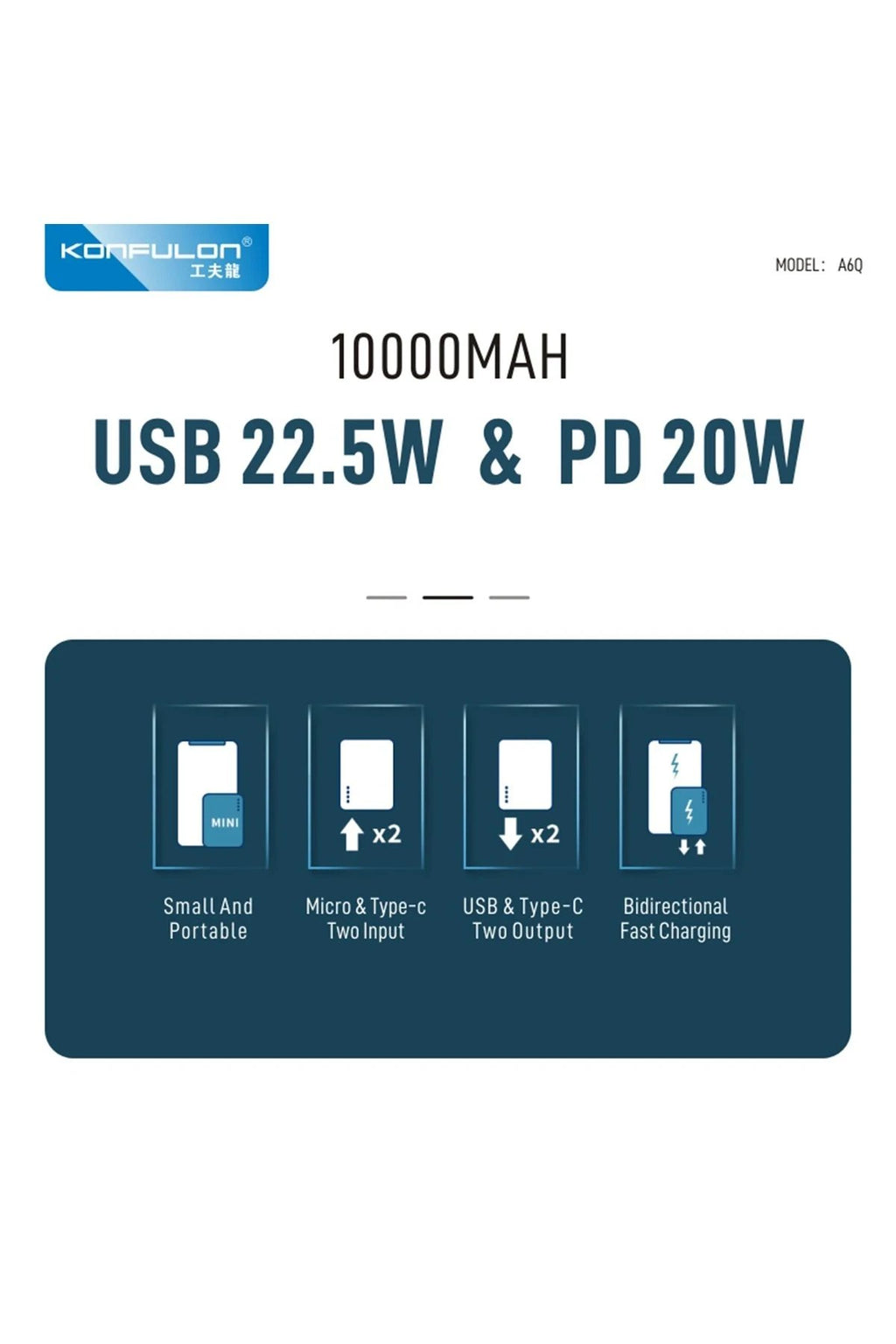A6Q 22.5W Usb 3.0 ve 20W Type-C Çıkışlı 10.000 mAh PD Powerbank - Beyaz-(5796)
