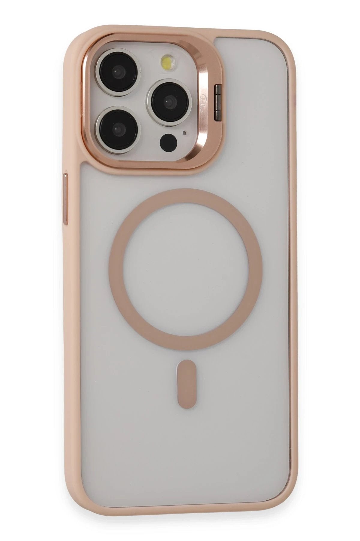 iPhone 15 Pro Kılıf Roblox Lens Magsafe Standlı Kapak - Pudra-(5796)