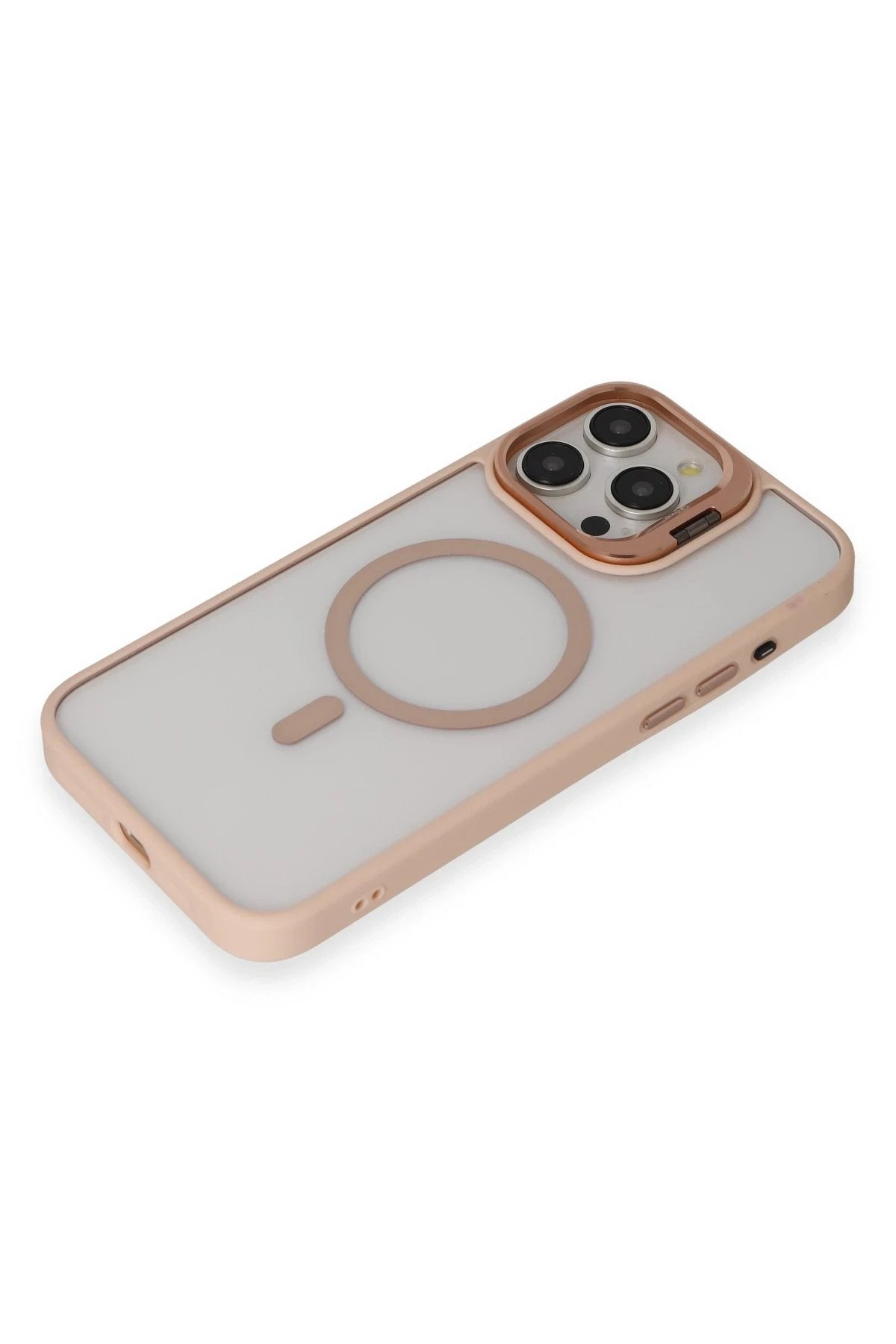 iPhone 15 Pro Kılıf Roblox Lens Magsafe Standlı Kapak - Pudra-(5796)