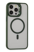 iPhone 15 Pro Max Kılıf Roblox Lens Magsafe Standlı Kapak - Koyu Yeşil-(5796)