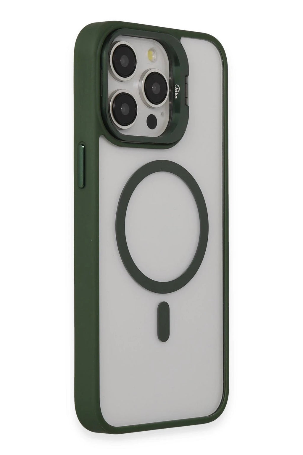 iPhone 15 Pro Max Kılıf Roblox Lens Magsafe Standlı Kapak - Koyu Yeşil-(5796)