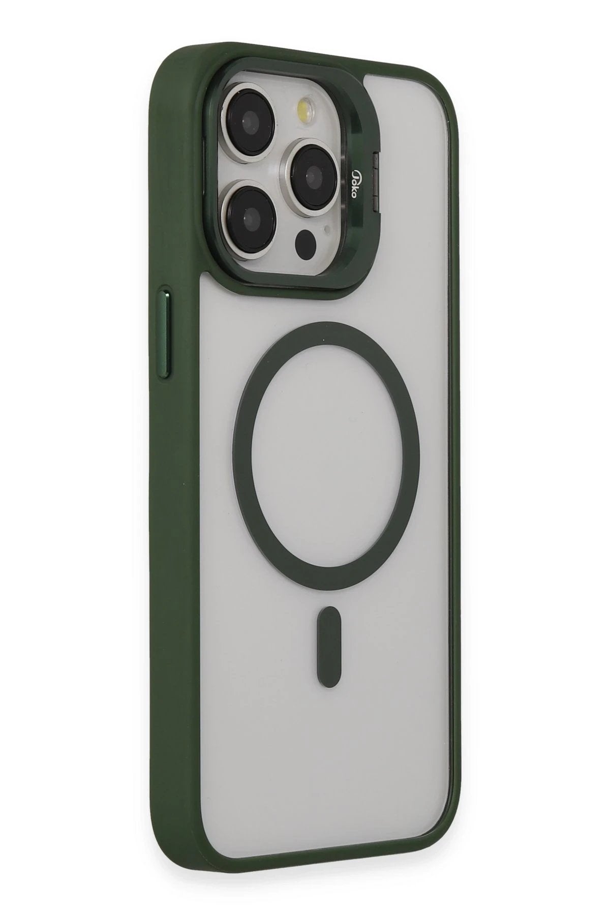 iPhone 15 Pro Max Kılıf Roblox Lens Magsafe Standlı Kapak - Koyu Yeşil-(5796)