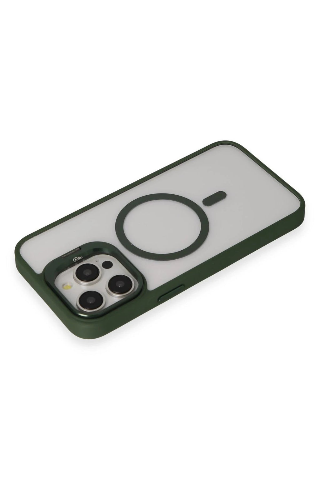 iPhone 15 Pro Max Kılıf Roblox Lens Magsafe Standlı Kapak - Koyu Yeşil-(5796)