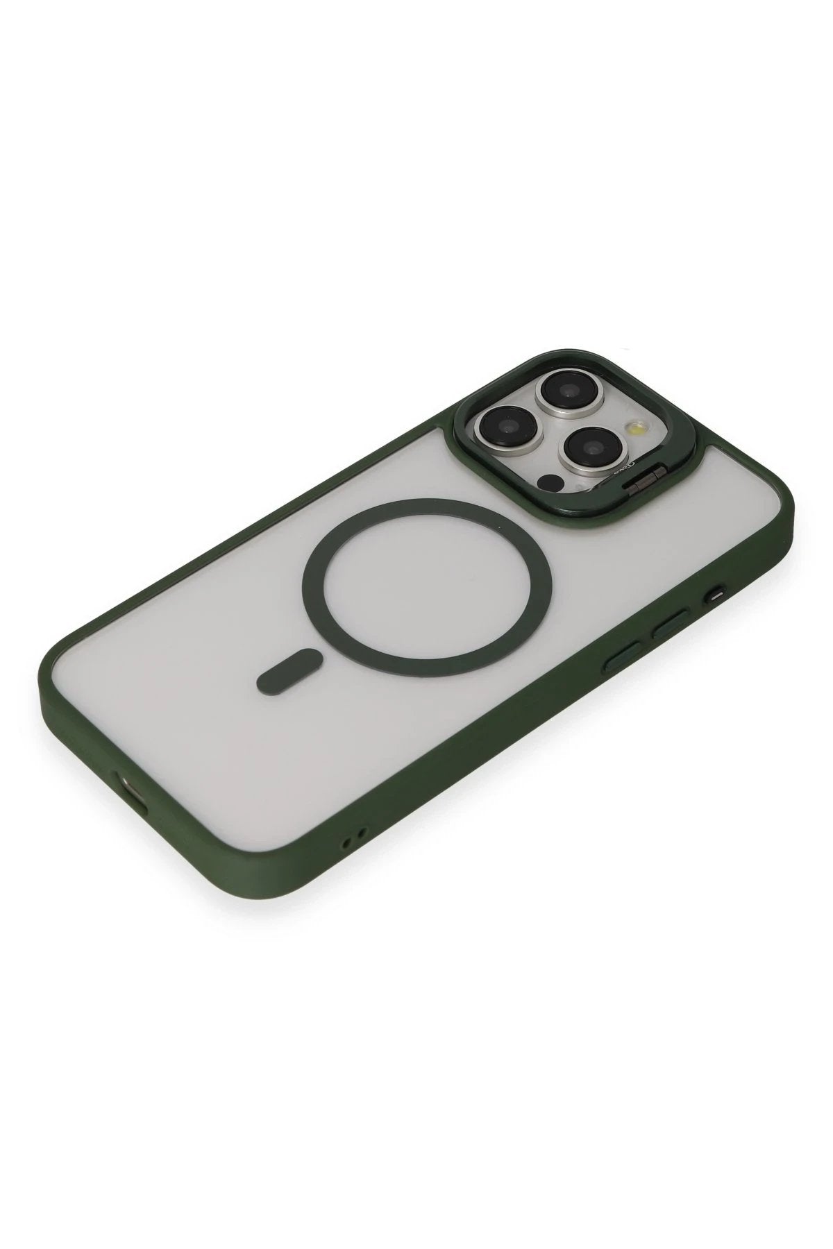 iPhone 15 Pro Max Kılıf Roblox Lens Magsafe Standlı Kapak - Koyu Yeşil-(5796)