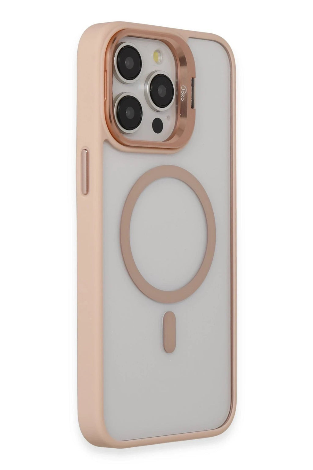 iPhone 15 Pro Max Kılıf Roblox Lens Magsafe Standlı Kapak - Pudra-(5796)