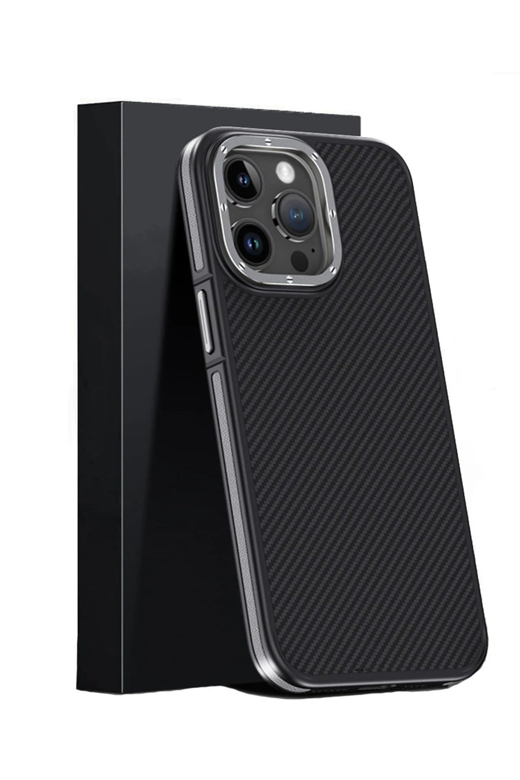 iPhone 15 Pro Kılıf Aramid 600D Kevlar Karbon Fiber Magsafe Kapak - Gri-(5796)