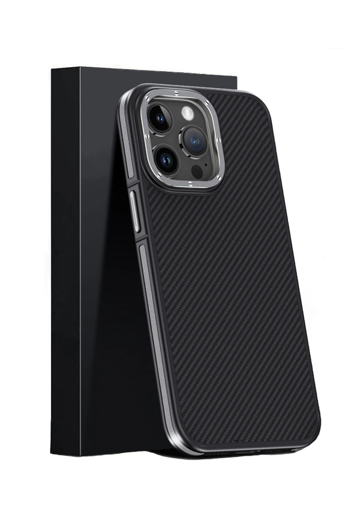 iPhone 15 Pro Kılıf Aramid 600D Kevlar Karbon Fiber Magsafe Kapak - Gri-(5796)