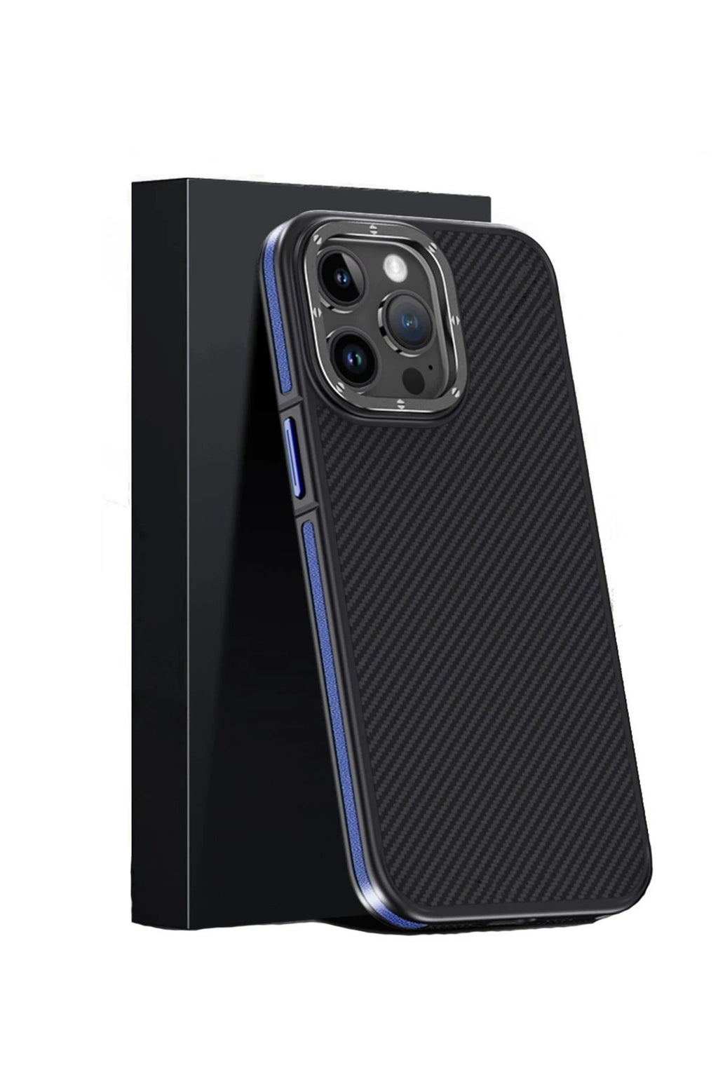 iPhone 15 Pro Kılıf Aramid 600D Kevlar Karbon Fiber Magsafe Kapak - Lacivert-(5796)