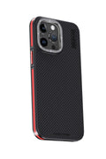 iPhone 15 Pro Kılıf Aramid 600D Kevlar Karbon Fiber Magsafe Kapak - Kırmızı-(5796)