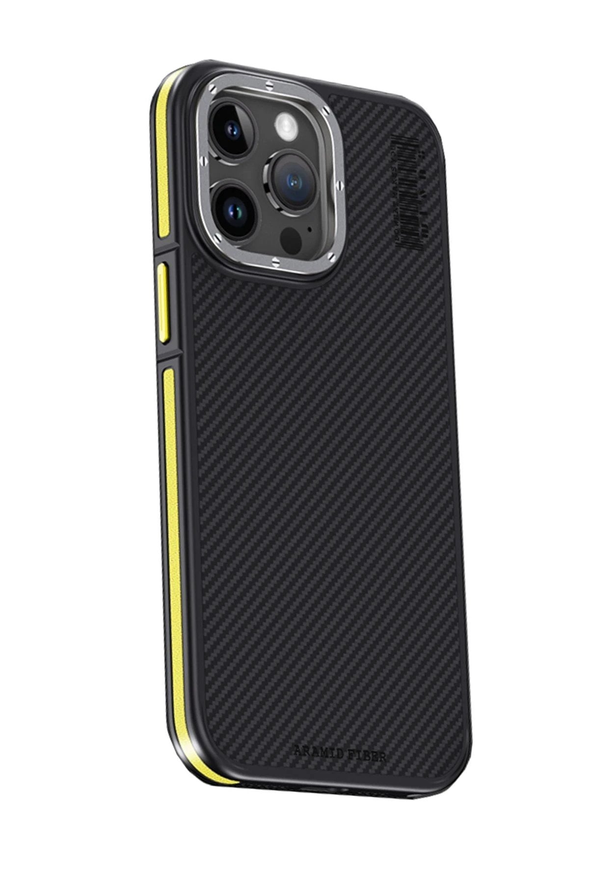 iPhone 15 Pro Kılıf Aramid 600D Kevlar Karbon Fiber Magsafe Kapak - Sarı-(5796)