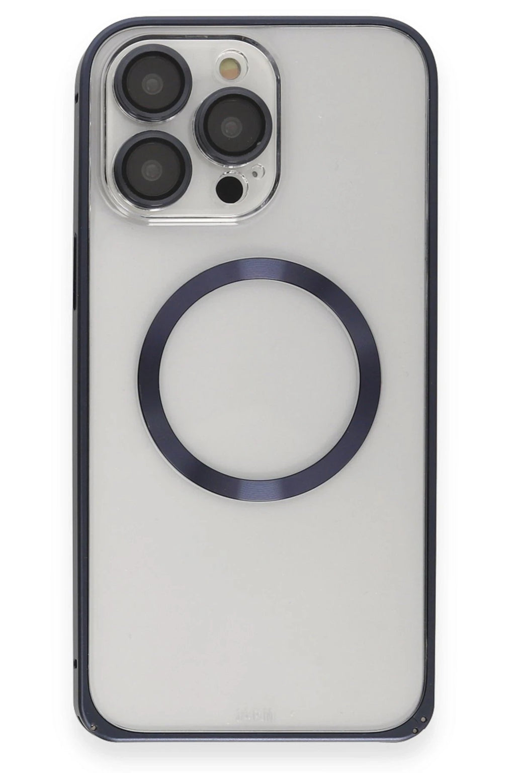 iPhone 15 Pro Kılıf Metal Bumper Magneticsafe Kapak - Lacivert-(5796)