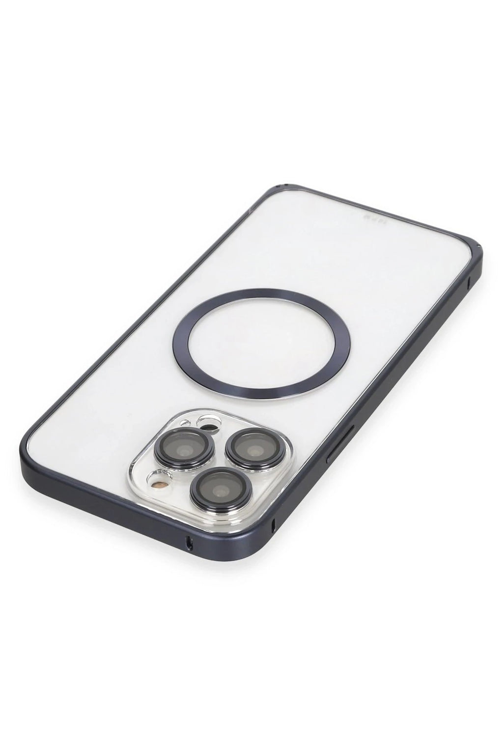 iPhone 15 Pro Kılıf Metal Bumper Magneticsafe Kapak - Lacivert-(5796)