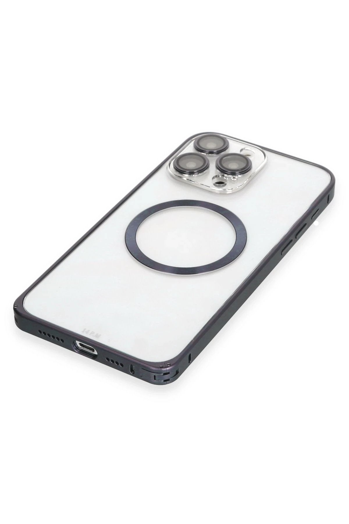 iPhone 15 Pro Kılıf Metal Bumper Magneticsafe Kapak - Lacivert-(5796)