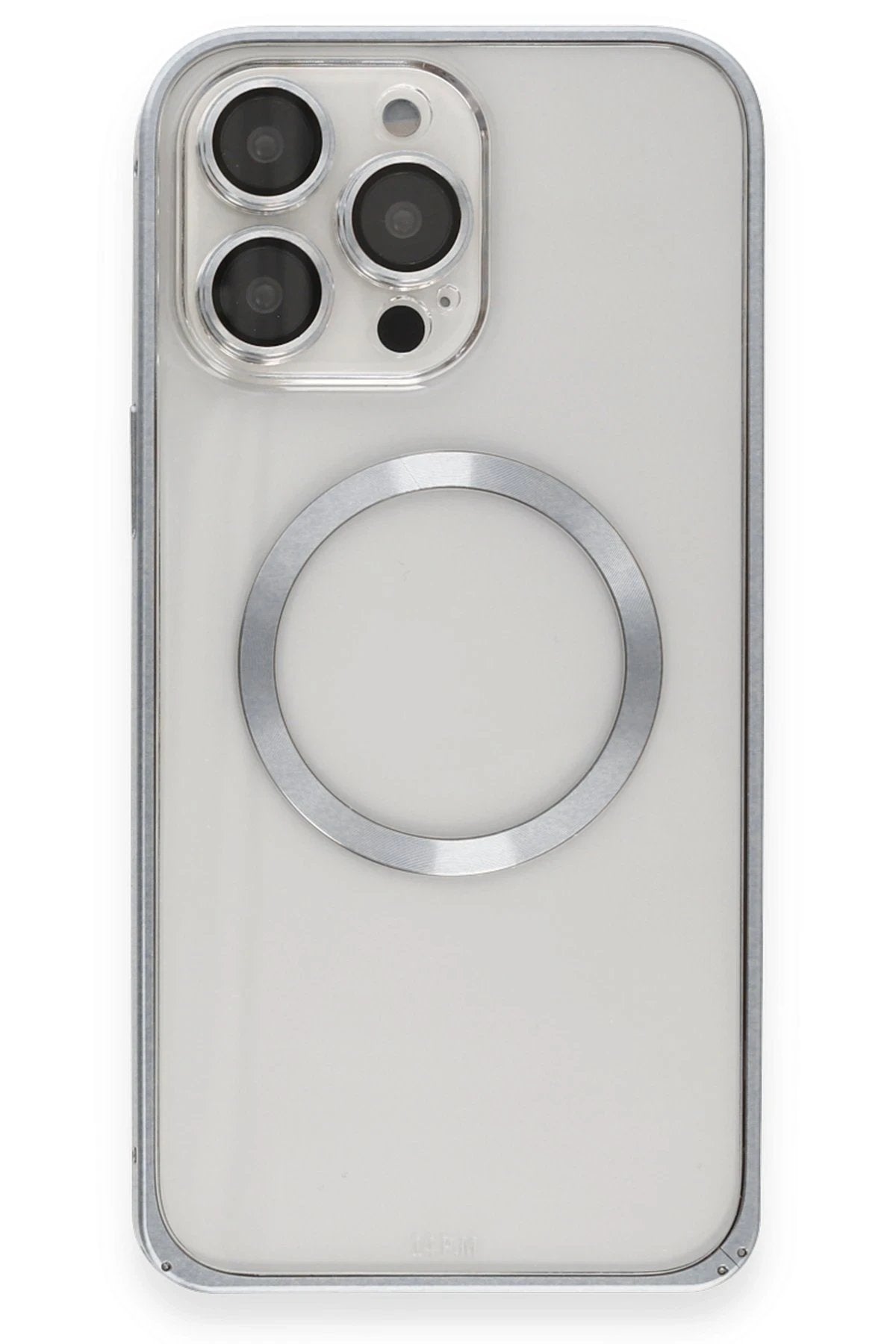 iPhone 15 Pro Max Kılıf Metal Bumper Magneticsafe Kapak - Gri-(5796)