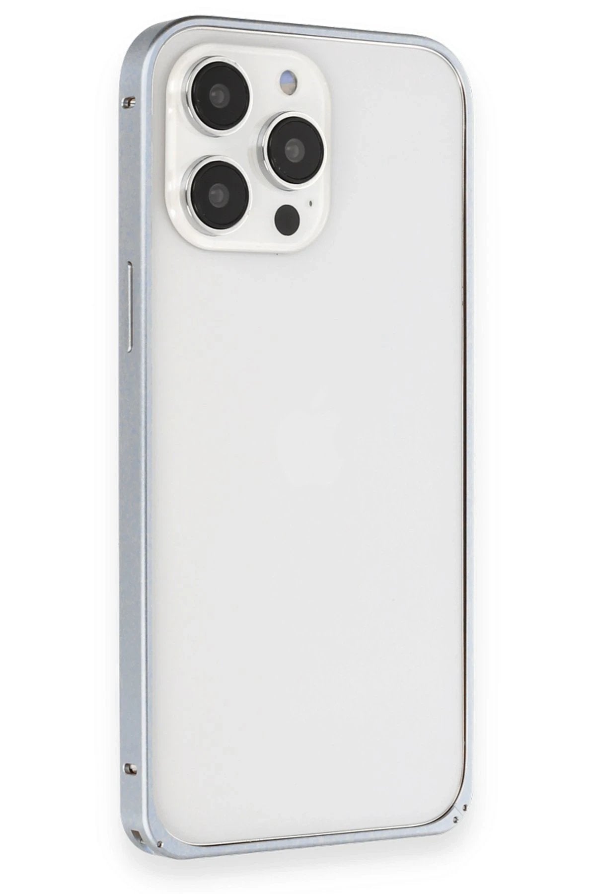 iPhone 15 Pro Max Kılıf Metal Bumper Magneticsafe Kapak - Gri-(5796)