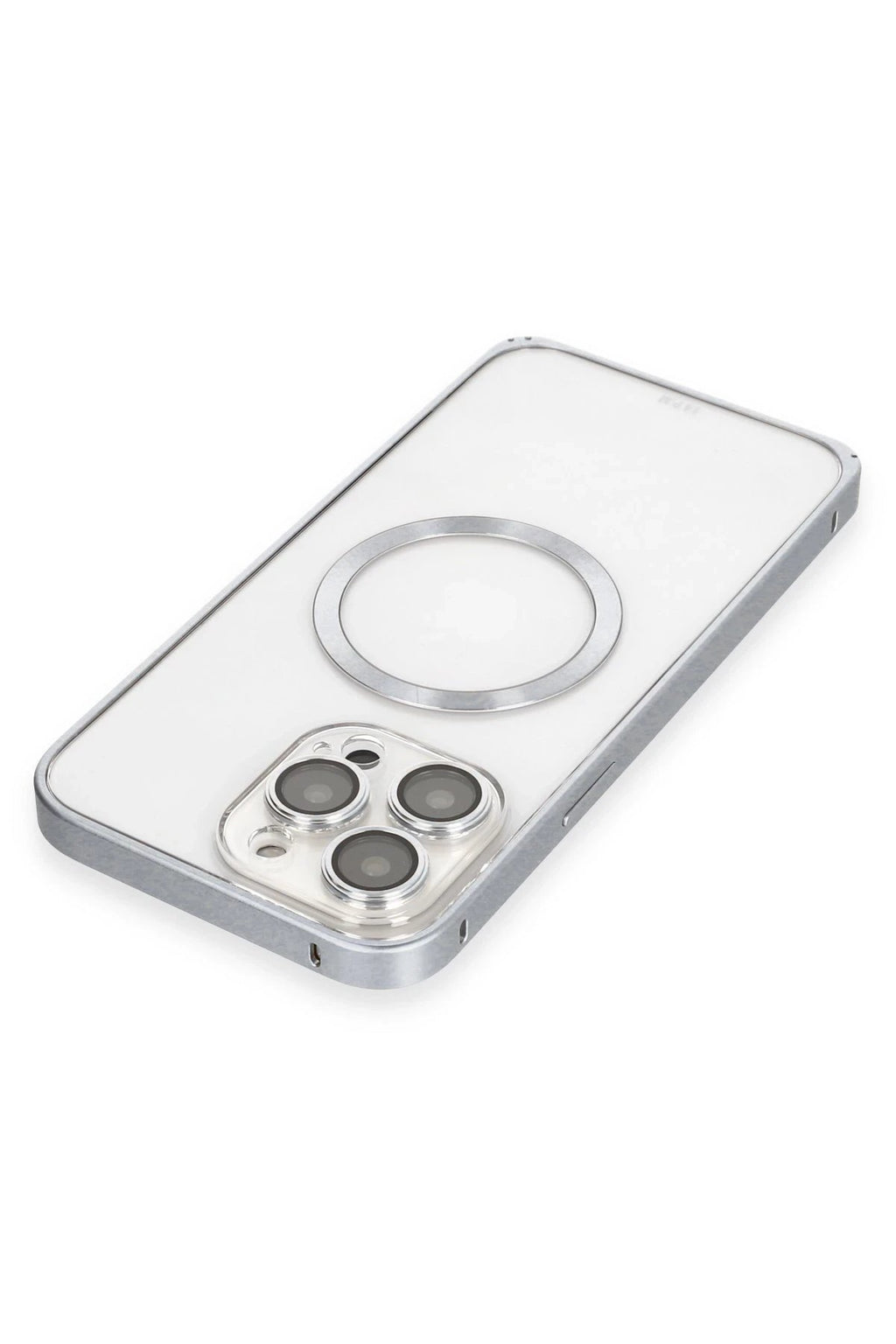 iPhone 15 Pro Max Kılıf Metal Bumper Magneticsafe Kapak - Gri-(5796)