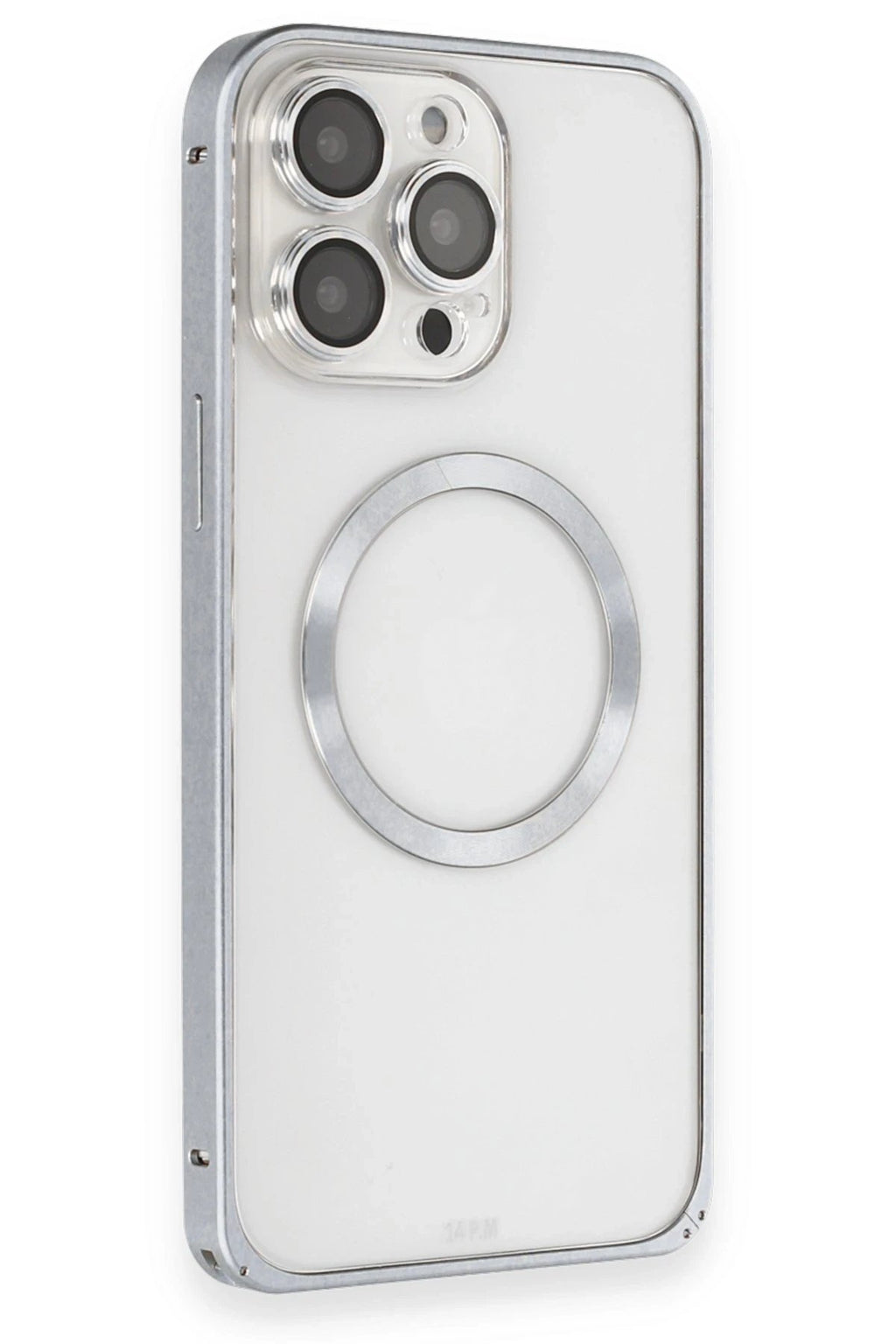 iPhone 15 Pro Kılıf Metal Bumper Magneticsafe Kapak - Gri-(5796)