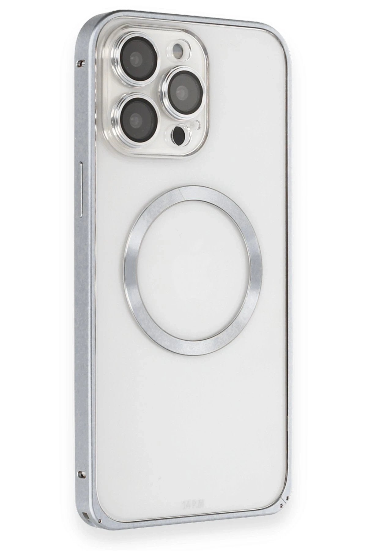 iPhone 15 Pro Kılıf Metal Bumper Magneticsafe Kapak - Gri-(5796)