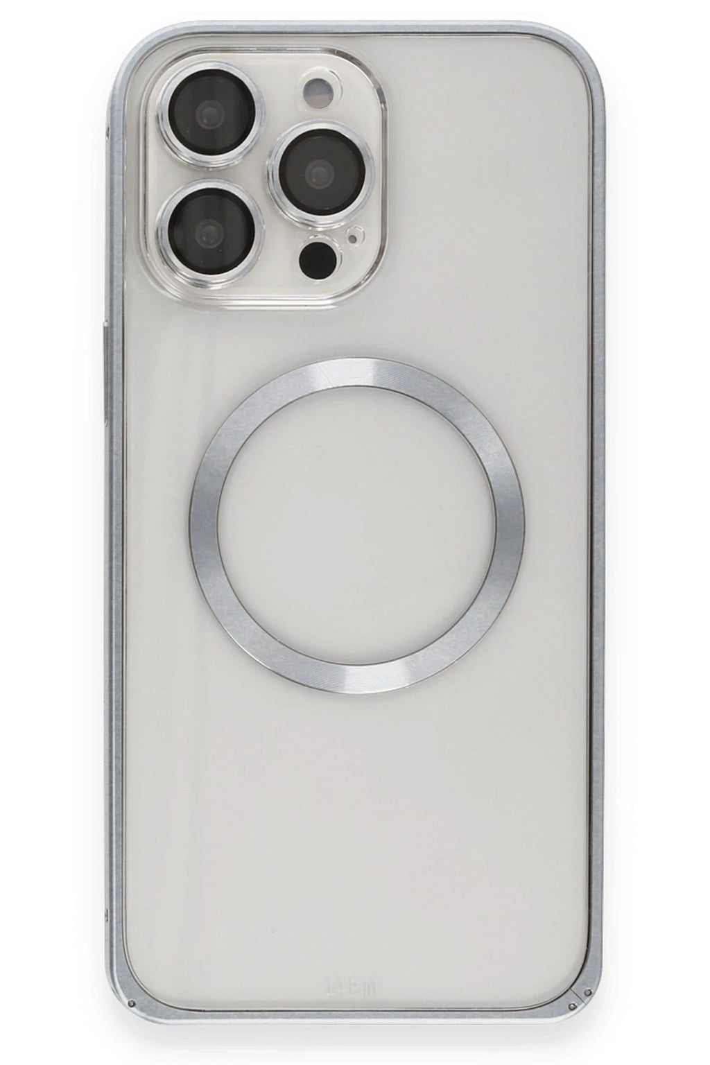 iPhone 15 Pro Kılıf Metal Bumper Magneticsafe Kapak - Gri-(5796)